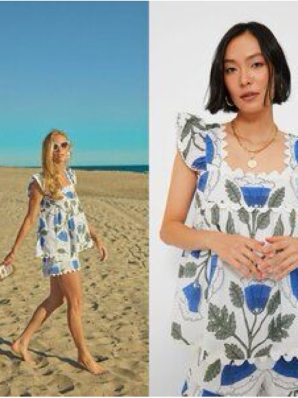 Juliet Dunn White Top with Blue Floral Embroidery Size 2 (8/10 medium)